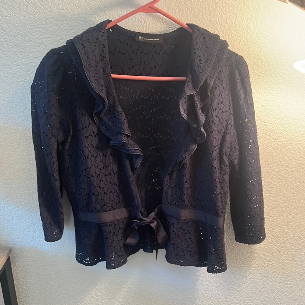 INC International Concepts Blue Blazer with Ruffled Details